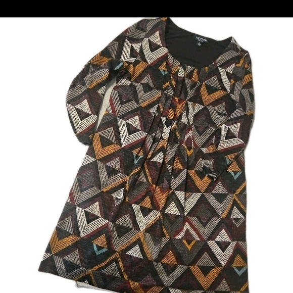 Perceptions New York Dress XL•Multicolor Geometric Scoop Neck 3/4 Sleeve Retro - Picture 7 of 16